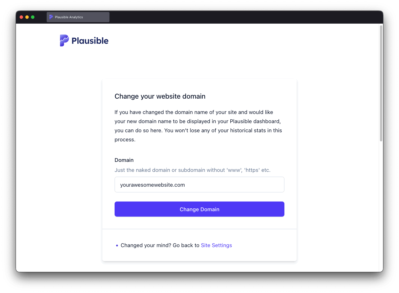 Change domain name in Plausible