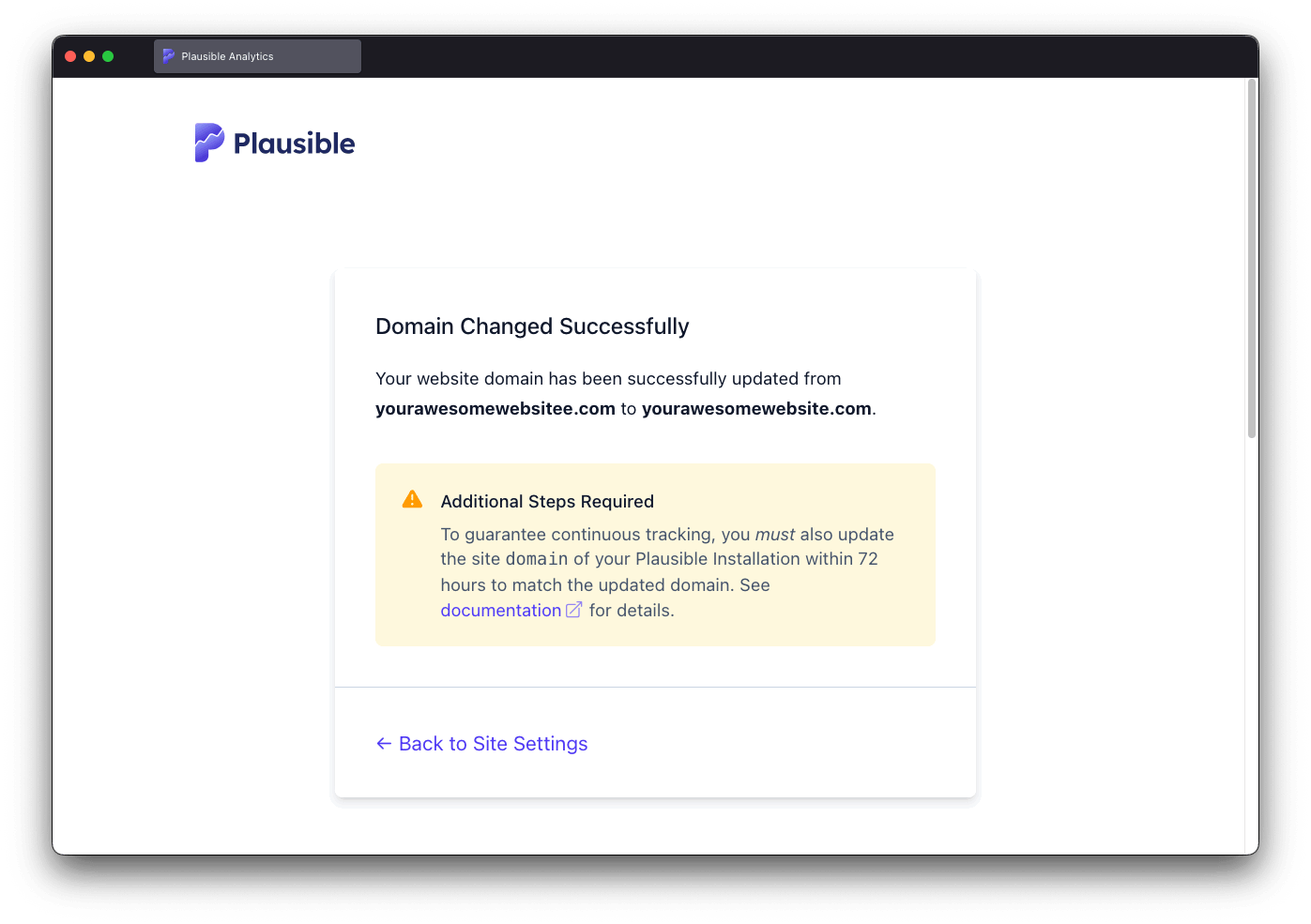 Change domain name in Plausible